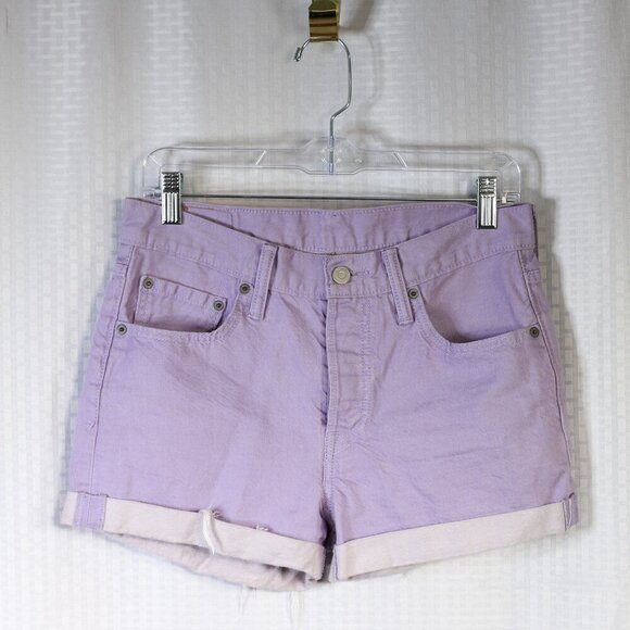 Womens Size 28 Levis 501 Denim Shorts Pastel Purple Button Fly Mid Rise Cuffed - Picture 3 of 10